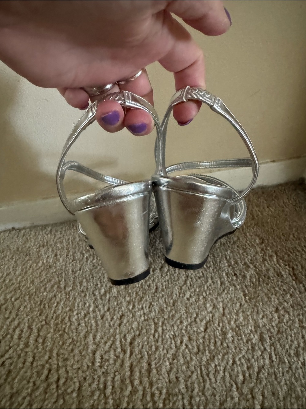 New York Transit Metallic Silver Rhinestone Slingback Wedge Sandals - 2 in wedge - Picture 4 of 5